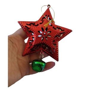 5/$25 Sale! 1980's Vintage Red Tin Star Ornament with Hanging Bell